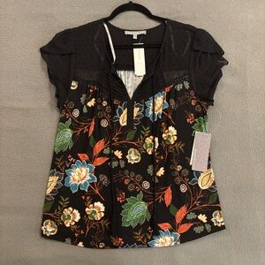 NWT Daniel Rainn Black Floral Top Blouse